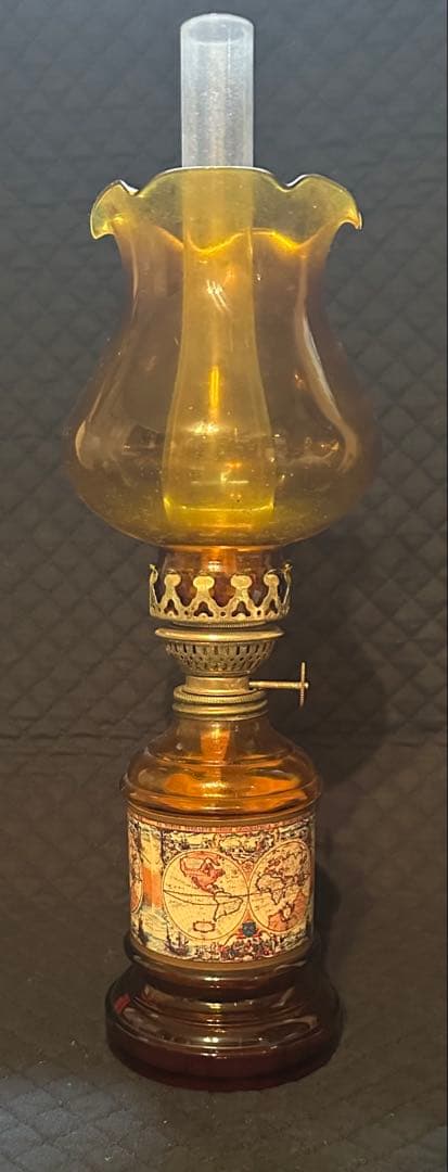 アンティーク調 オイルランプ 世界地図柄 ガラス製