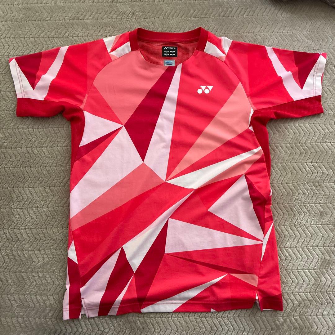 バドミントンウェア レッド/白 幾何学模様