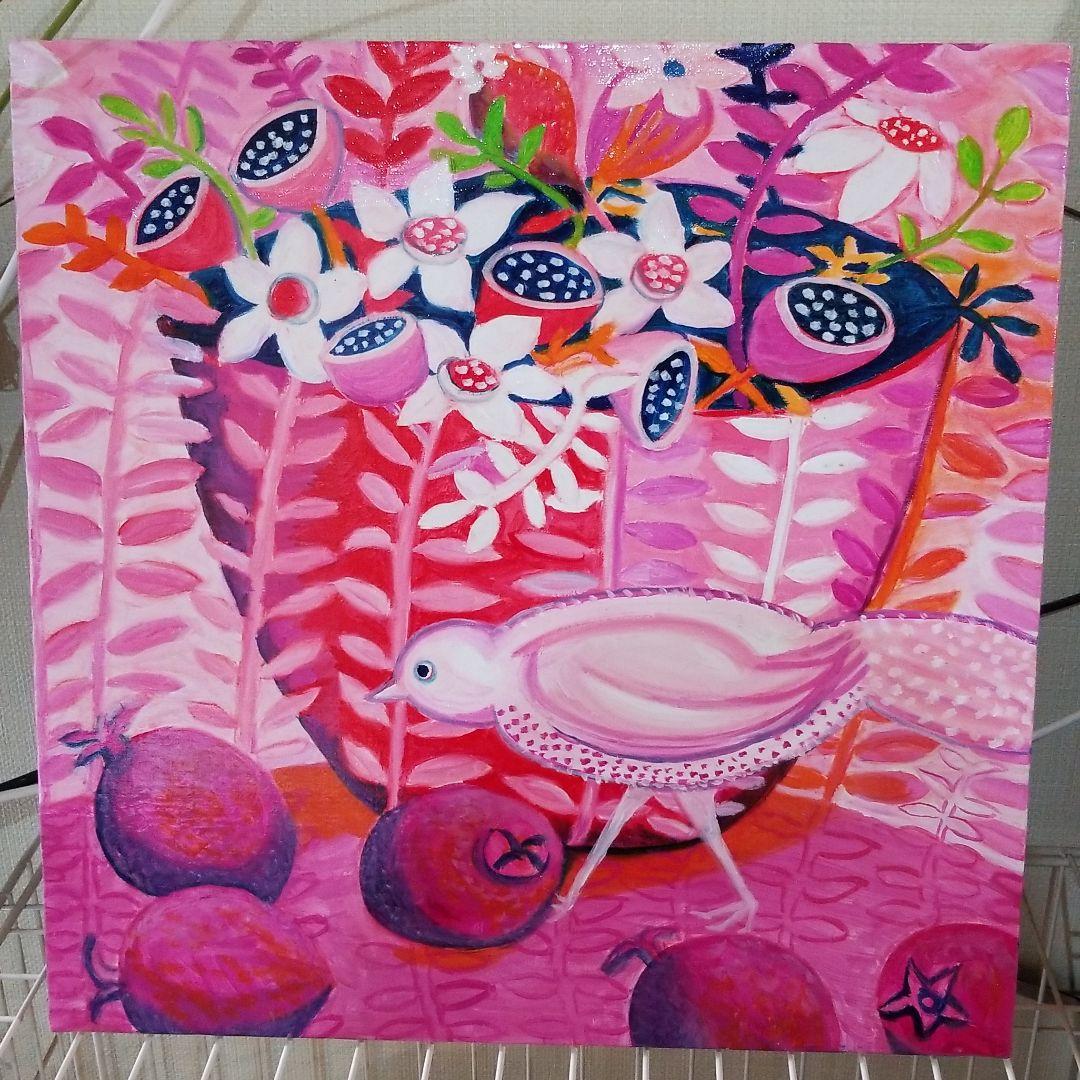 油絵　専用　小鳥さんのかくれんぼ１　見つけようとしている小鳥