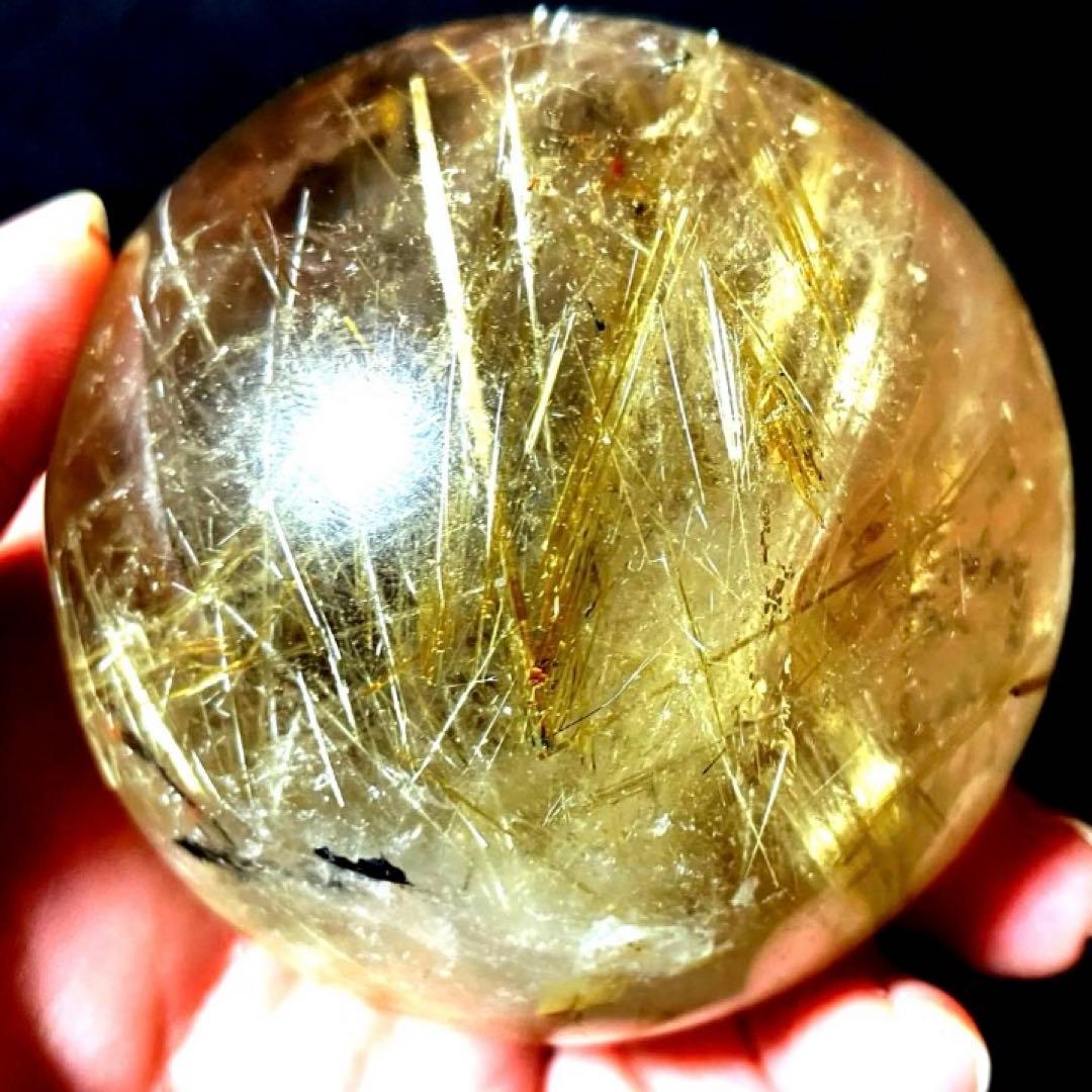 超大玉　63mm ゴールドタイチンルチルクォーツ　丸玉　スフィア　金針水晶