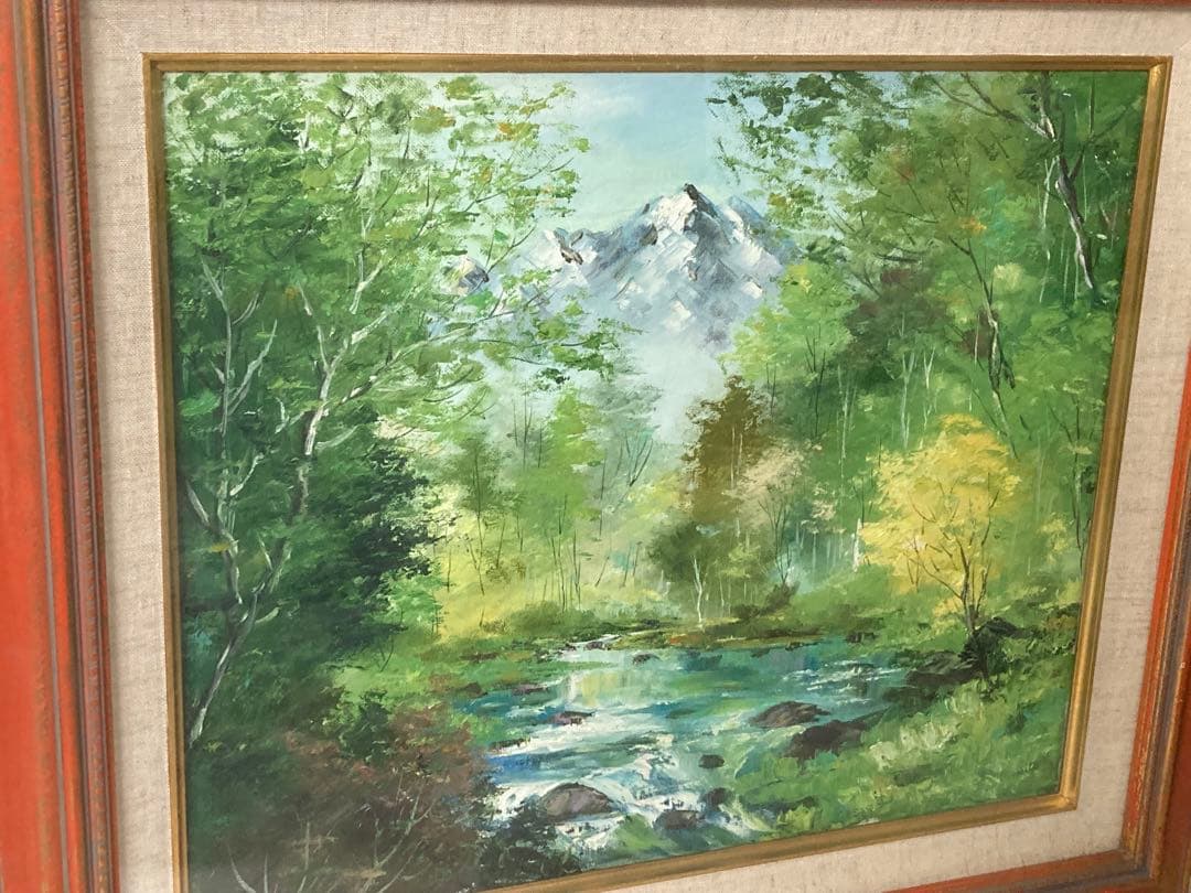 油彩画 山と川の風景 北岳　今井弘画伯　Ｆ8号