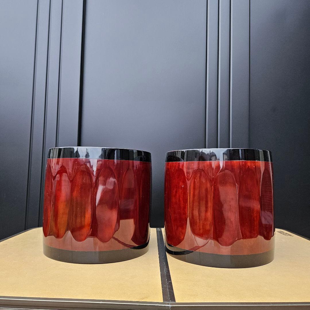 曙塗 漆塗 手あぶり火鉢 一対 直径27cm 高さ26cm 共箱付 灰・落とし付