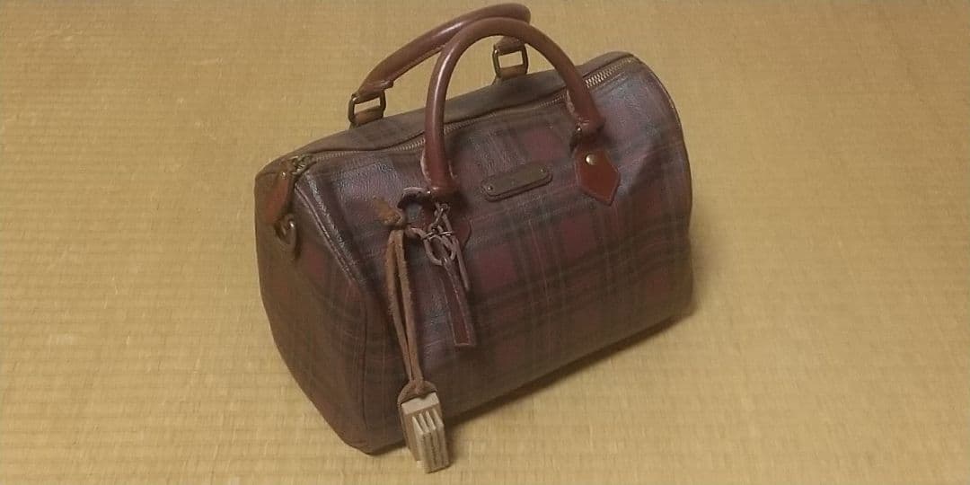 ポロラルフローレン ミニボストンバッグ チェック柄 ブラウン