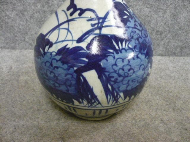 出石焼 花柄 染付 一升 徳利 [B31383]