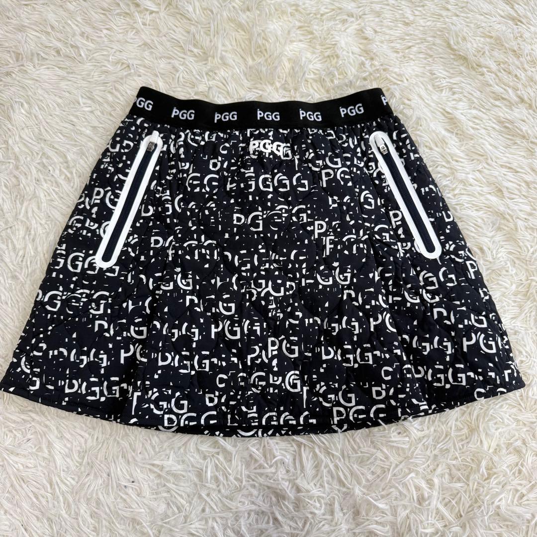 【パーリーゲイツ】美品 中綿 総柄 ブラック 0サイズ レディース