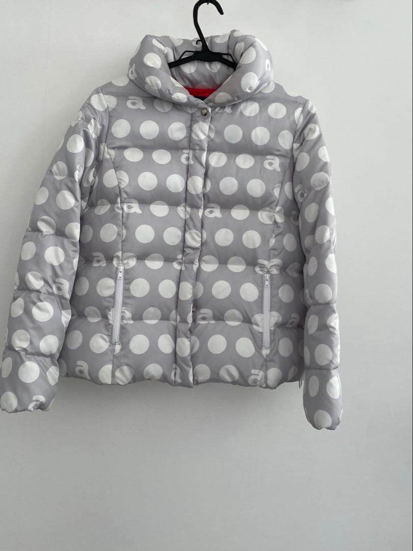 ドット柄フード付きダウンジャケット 40
