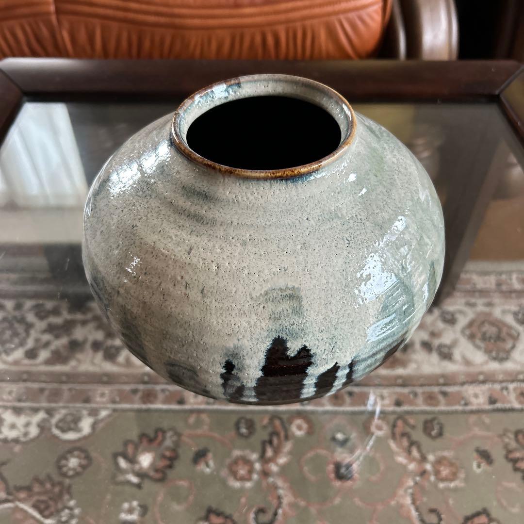 未使用品【日展国宝作家芝山吉邦　白黒釉花瓶 共箱 】貴重素晴らしいコレクション