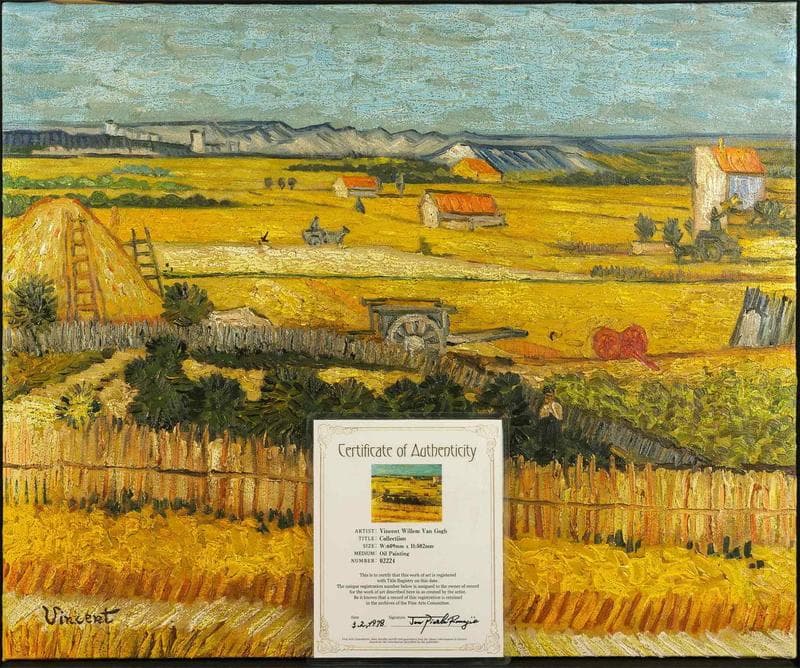 ヴァン・ゴッホ　油彩　肉筆『収穫』表サイン　鑑定証　F12号　額無　b799a
