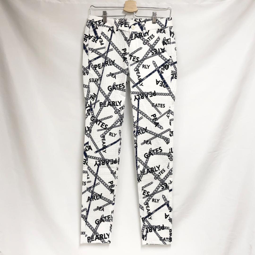 ○★新品未使用　PEARLY GATES　チェーン柄　ストレッチパンツ　1　白