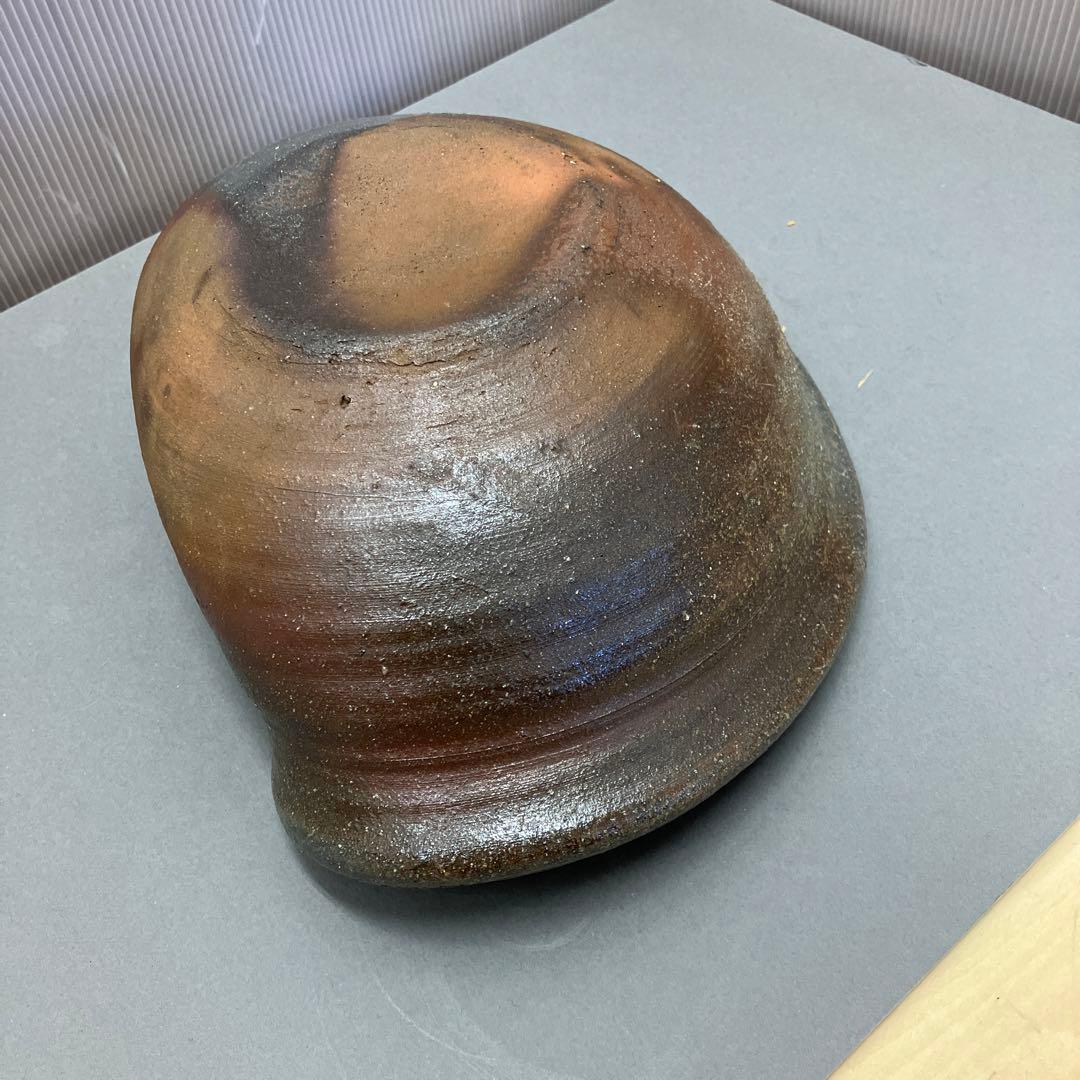 骨董品　茶道具　古常滑焼￼菓子鉢　時代箱　背景キズ　S203HI