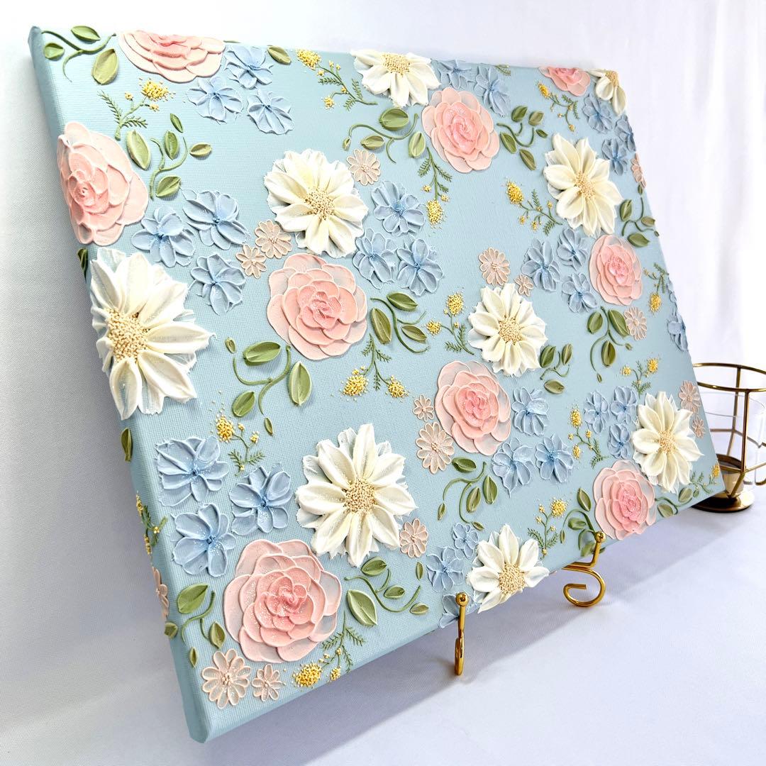 テクスチャーアート　絵画　インテリアアート　立体　花　絵　ミモザ　北欧