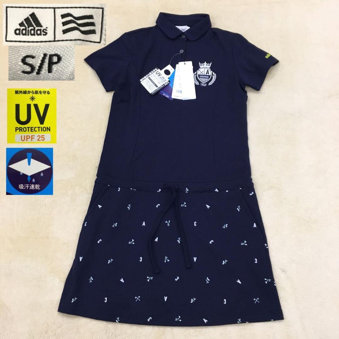 アディダス ゴルフウェア ワンピース レディース S 紺色 UVカット タグ付き