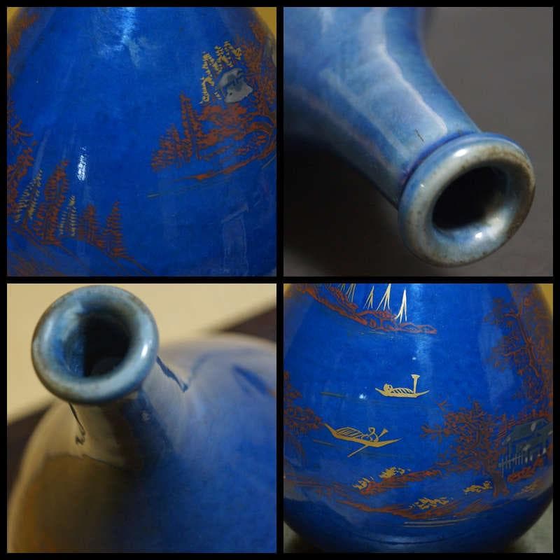 江戸時代中期 古伊万里瑠璃手 大型徳利 金銀彩赤絵 『山水風景図』飾り壺★時代物