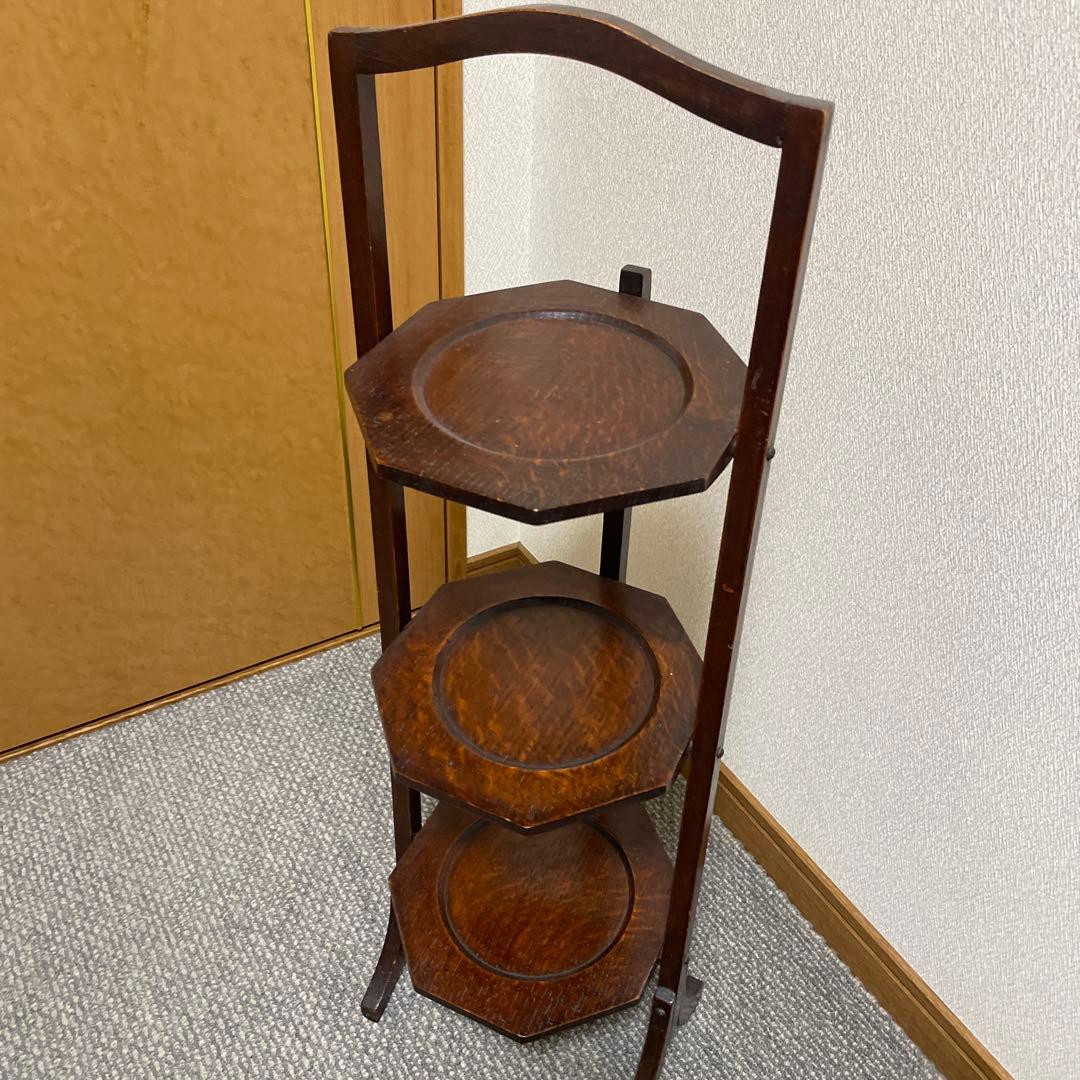 1／27まで発送停止。 木製 3段 ケーキスタンド 八角形　アンティーク