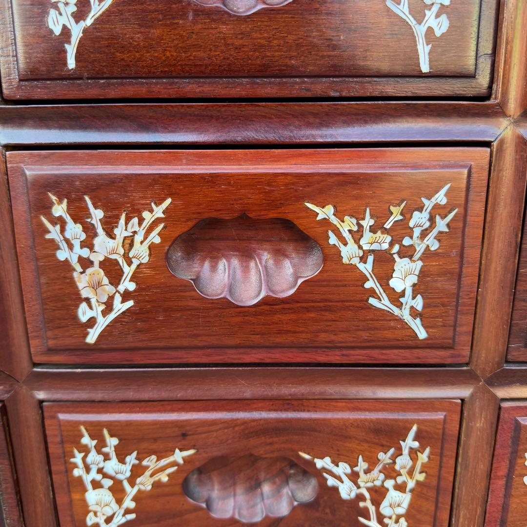 豪華 螺鈿細工 花梨 唐木 3段9杯 小箪笥チェスト 収納キャビネット抽斗飾り棚