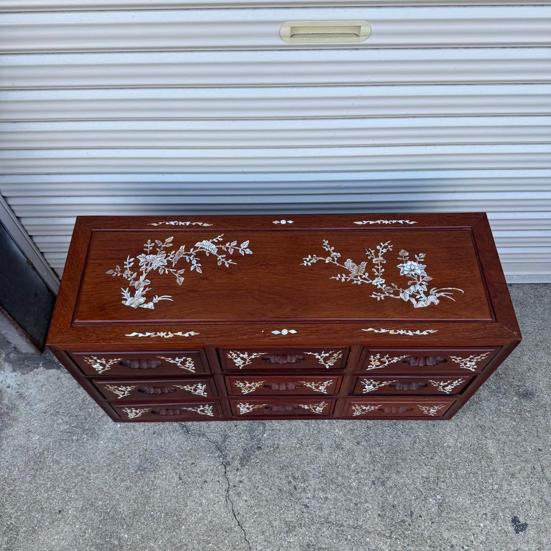 豪華 螺鈿細工 花梨 唐木 3段9杯 小箪笥チェスト 収納キャビネット抽斗飾り棚