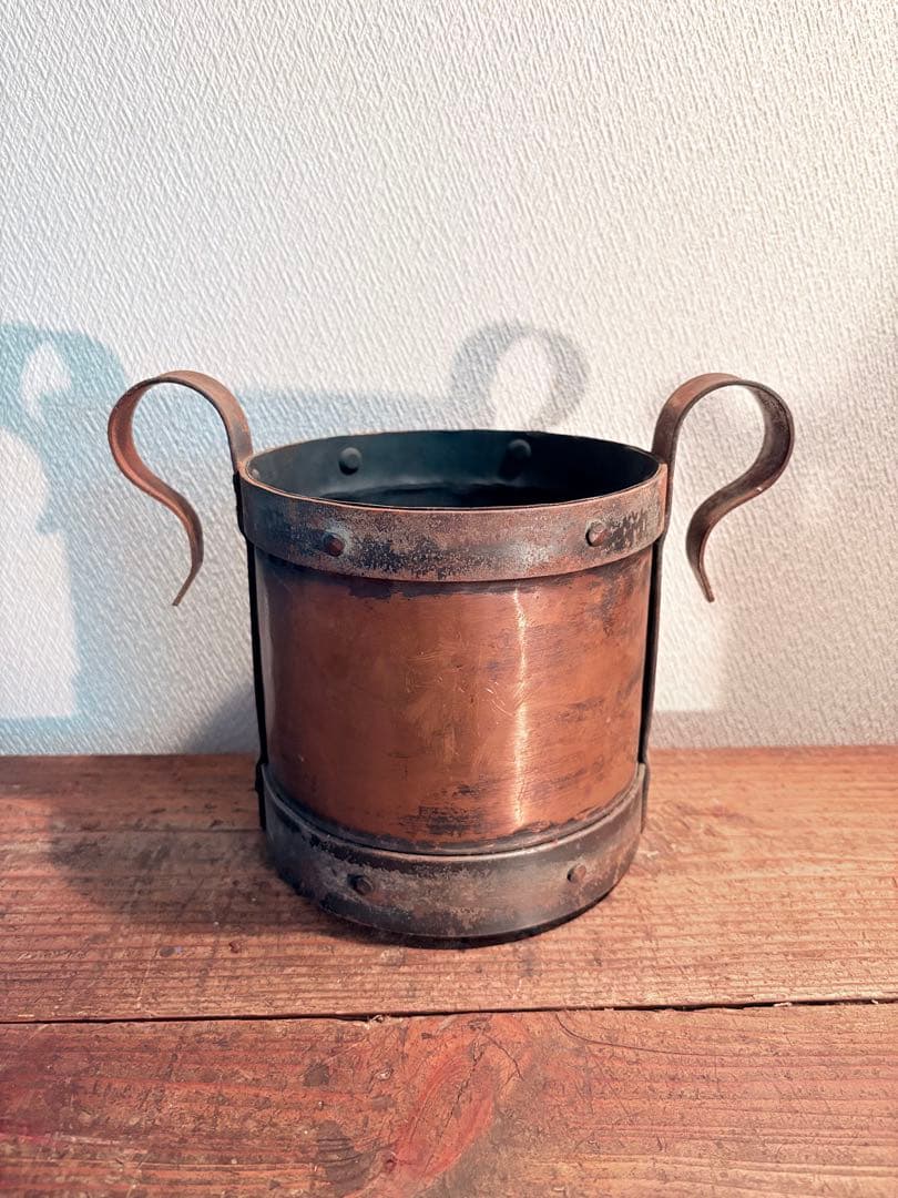 フランス製 銅製のバケツ ポット 手作り 金賞 ハンドクラフト ヴィンテージ
