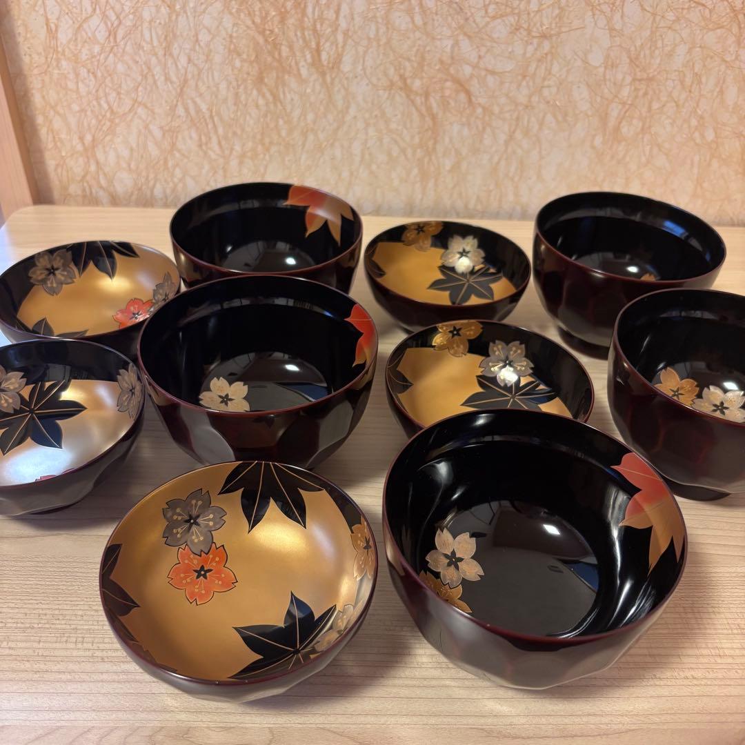 輪島塗大向高洲堂 月に春秋桜楓金蒔絵 漆器吸物椀5客