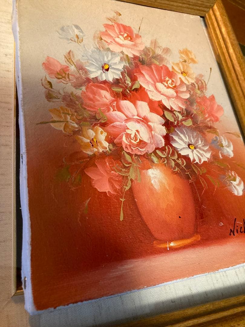 Nicholas 花瓶に生けた花 油彩画