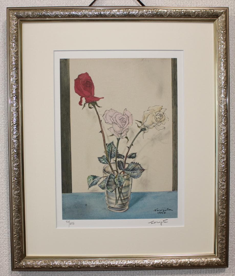 藤田嗣治 エスタンプリトグラフ「バラ」 53/250