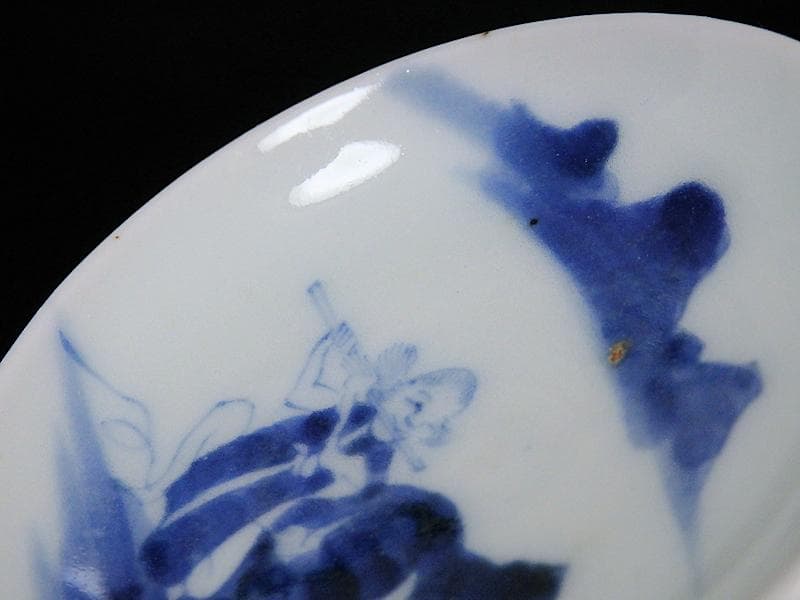 古伊万里　染付　笛吹童子に牛の図　豆皿　C873AS-BWn