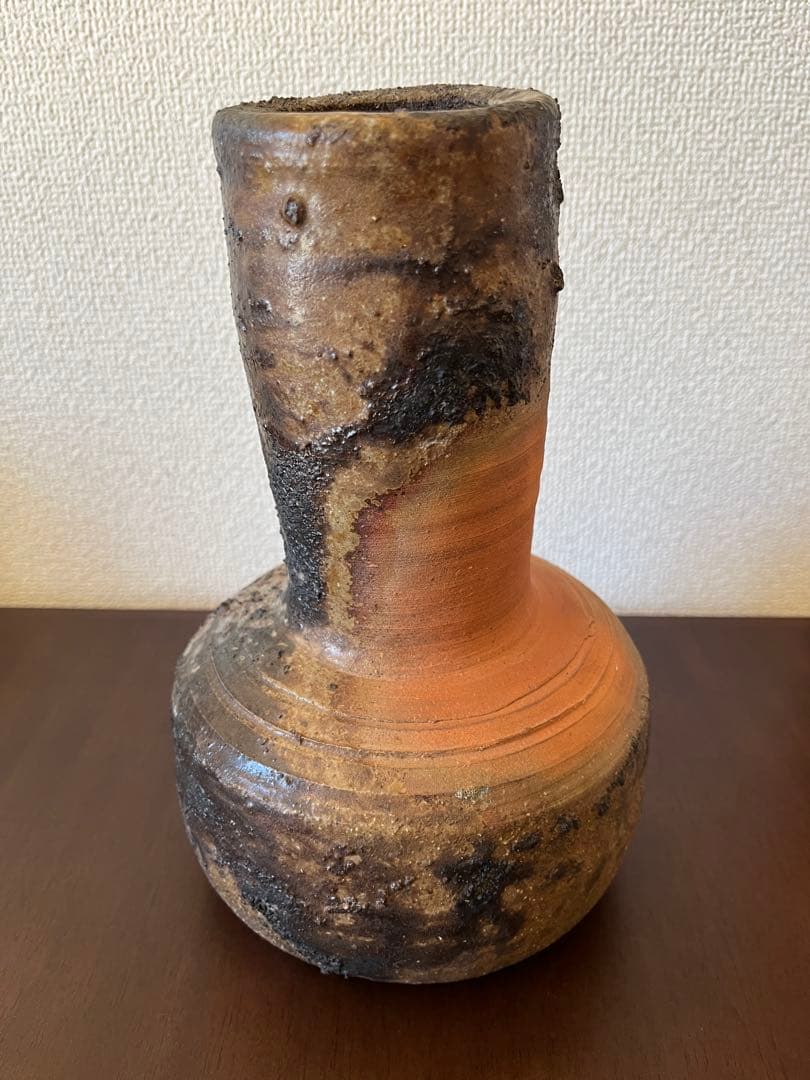 備前焼花瓶　藤原陶村（正義）作