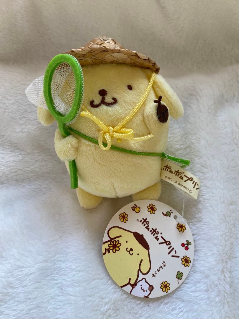 ポムポムプリン ぬいぐるみマスコット 麦わら帽子付き