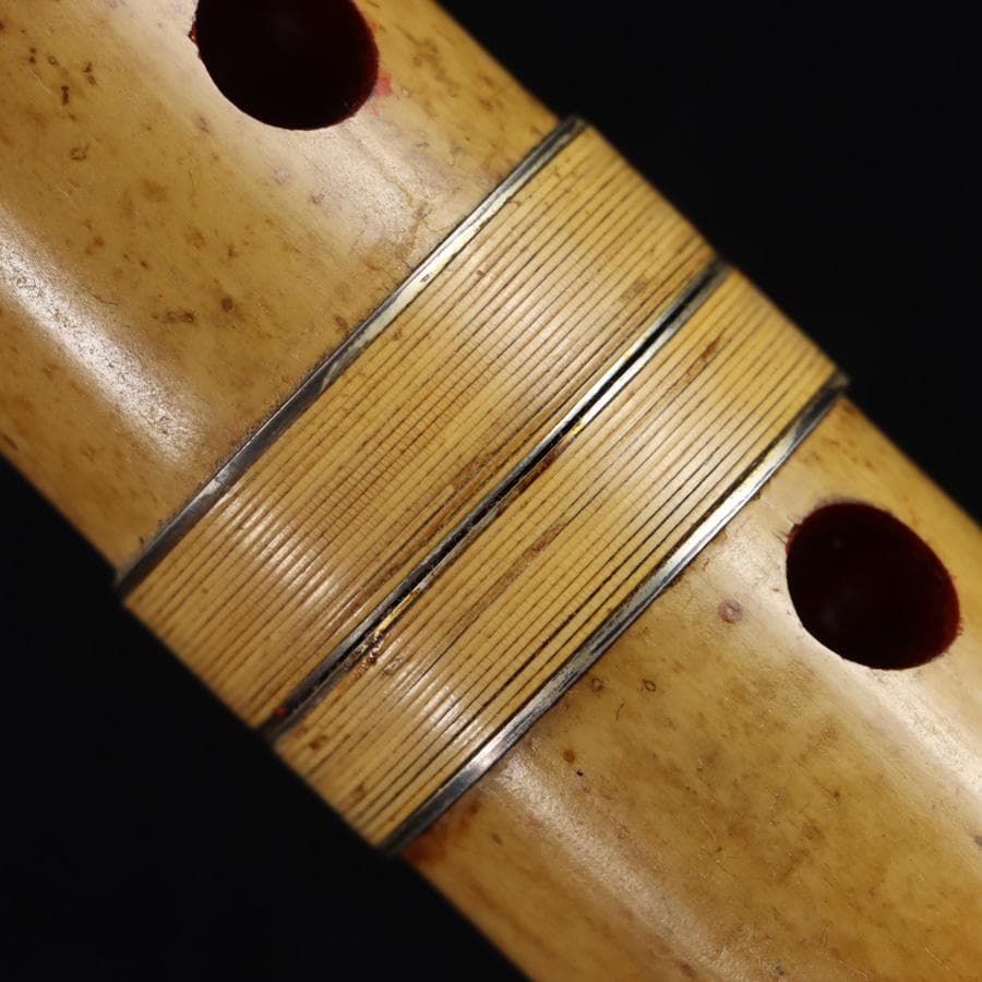 Y3273-1 琴古流 尺八 隆風銘 銀三線 螺鈿細工 全長40㎝ 竹製　EE