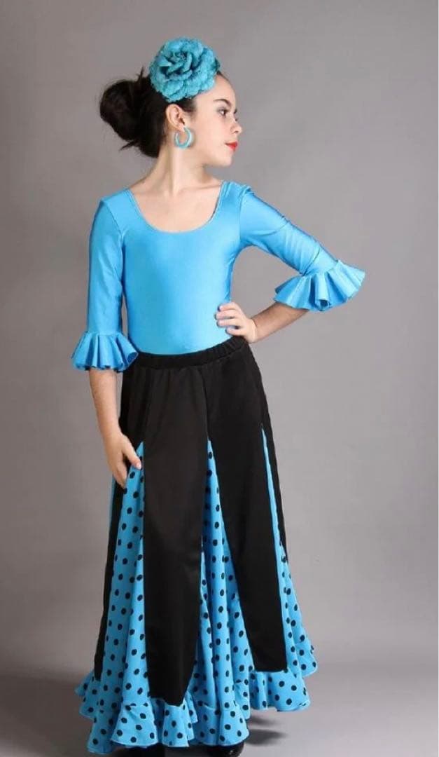 スペイン直輸入✳︎フラメンコ用子どもセットアップ　トルコブルー