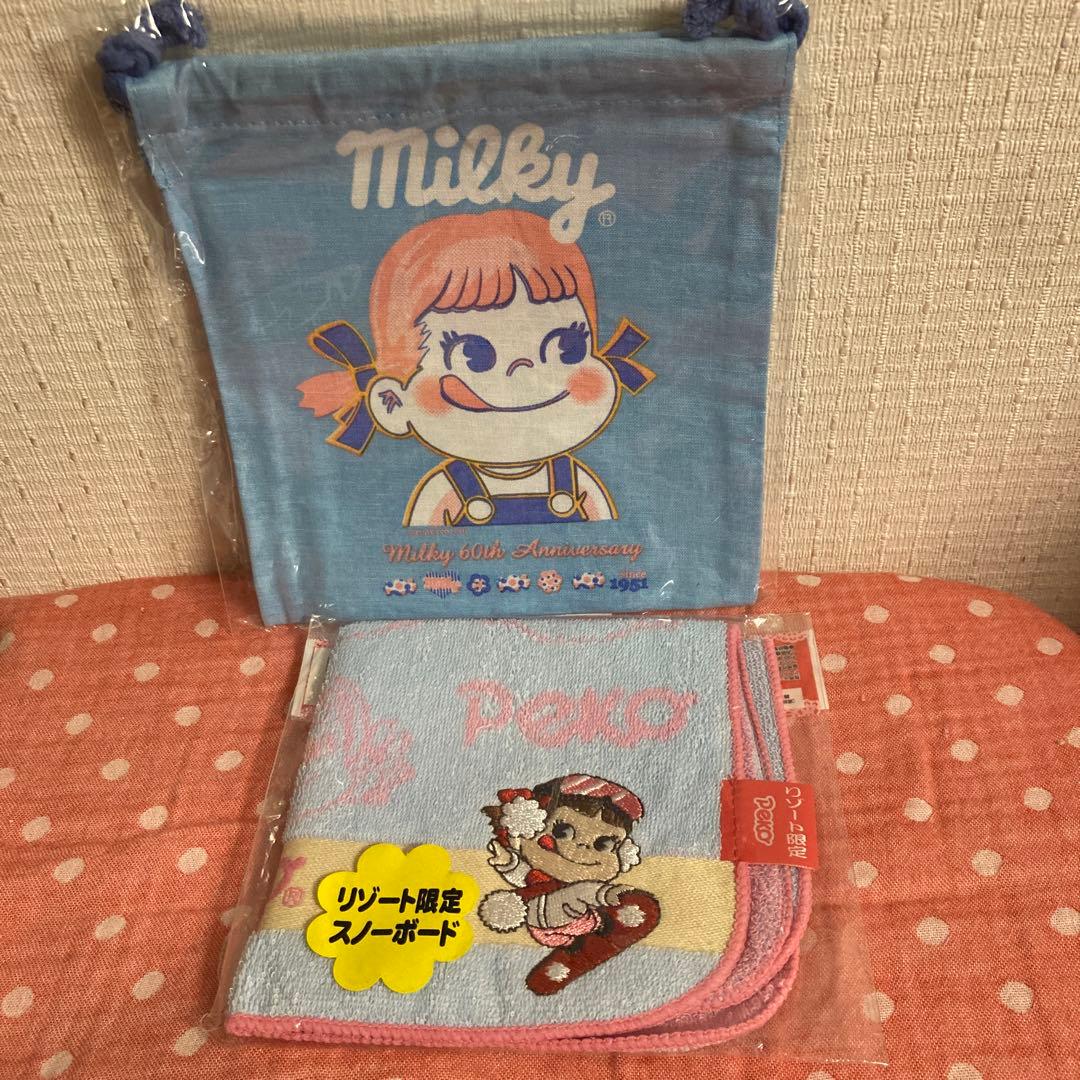 ペコちゃん　ハンドタオル　巾着