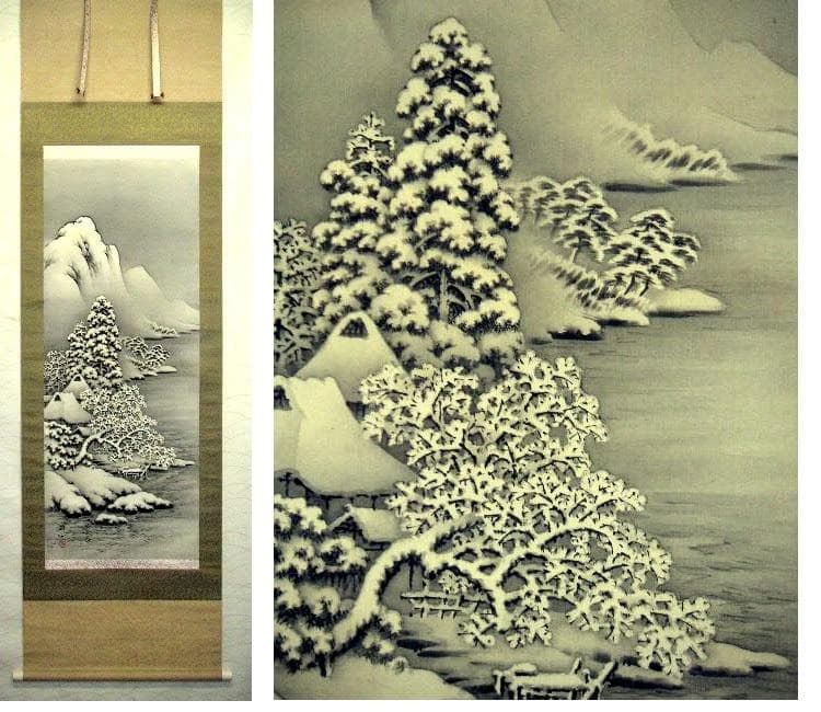 ♥掛軸　雪景図　田口 楚水　掛け軸　共箱付き　骨董品