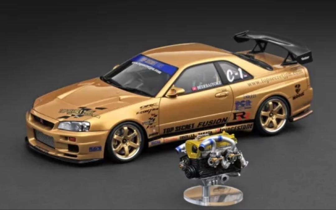 ミニカー 1/18TOPSECRET34GT-RBNR34GoldWith Engine