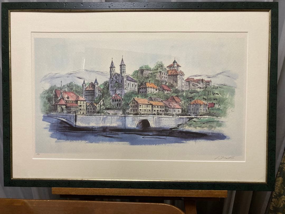 絵画　リトグラフ大　教会のある街　ジェームス・フォード　新品額装　箱付
