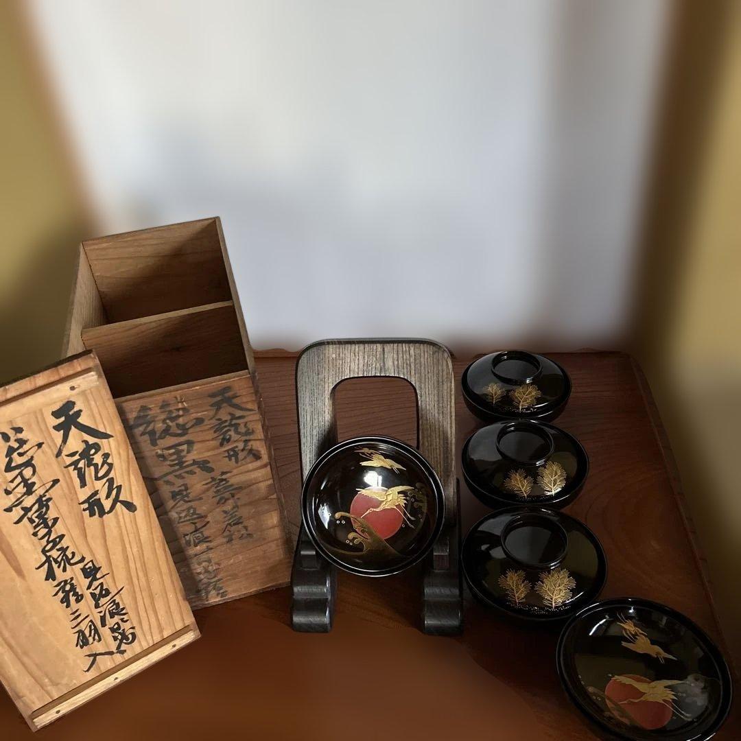 漆器 時代物　お碗　菓子器セット 5個 木箱付き
