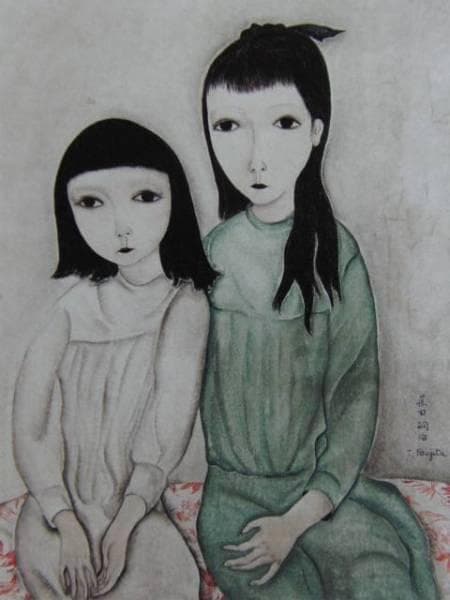 藤田嗣治、【二人の女友達】、希少画集画、新品高級額・額装付