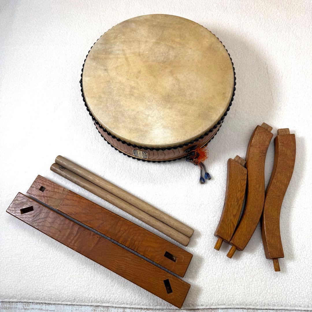 宮本卯之助　和太鼓 和楽器 平太鼓 太鼓台 直径約30cm 高さ約10cm 台座