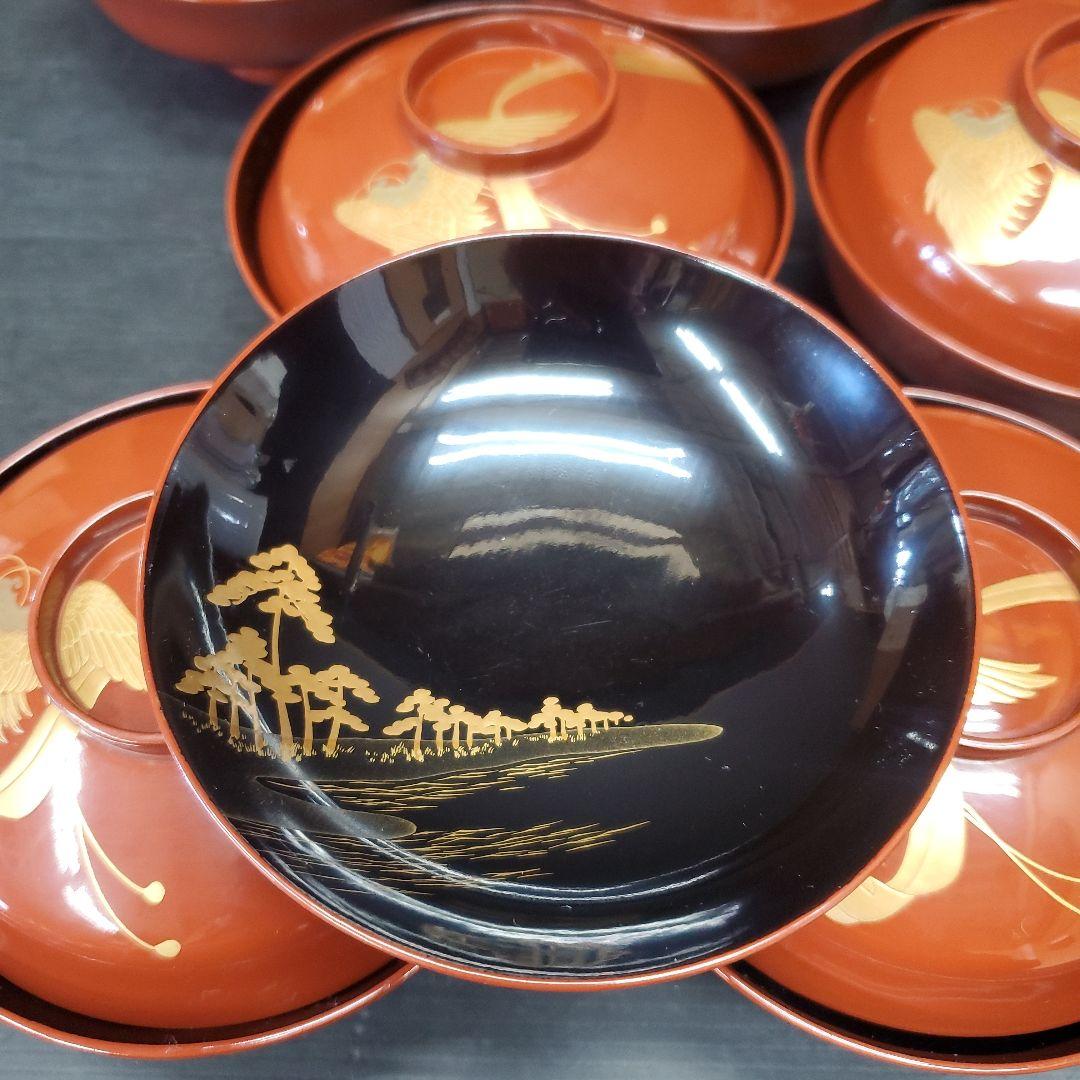 輪島塗 三保松原 羽衣 金蒔絵 漆器 吸物碗 10客