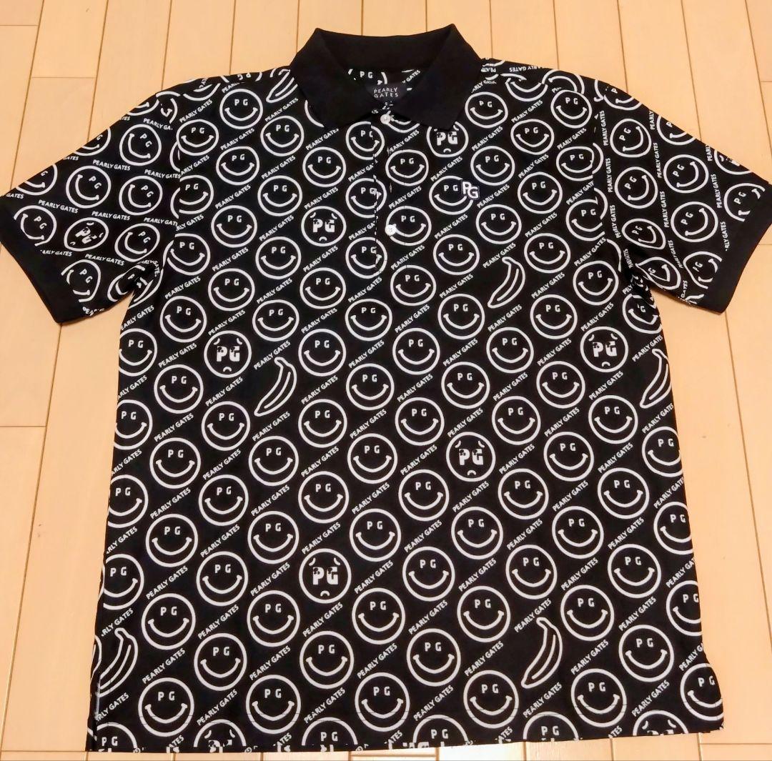 パーリーゲイツ バナナPG SMILE柄ジャージ半袖ポロシャツ ダークネイビー
