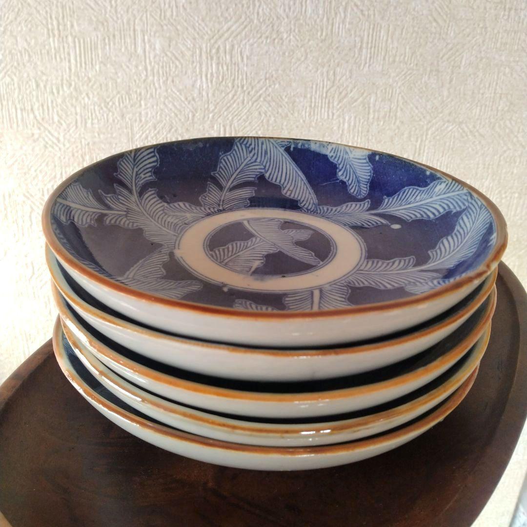 古伊万里明治印判芭蕉文平皿五客