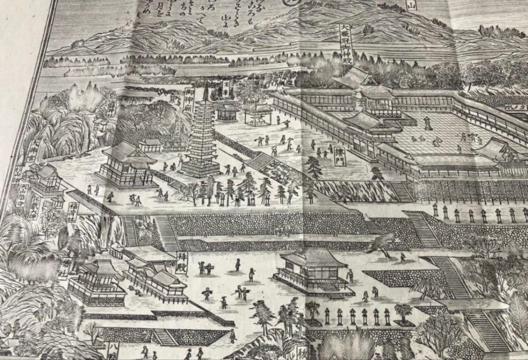 故速水春暁斎原画　四方春翠再画 「大和国多武峰談山神社之図」古地図　古文書