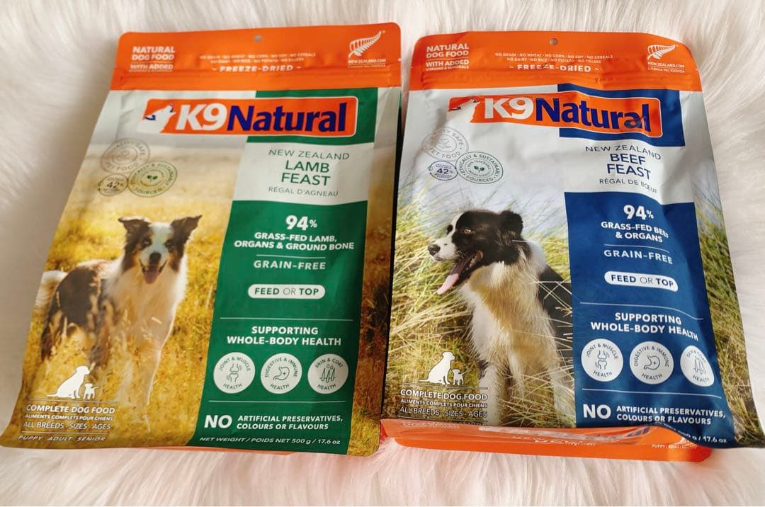 k9 ナチュラル　ラム・フィースト500g、ビーフ・フィースト　500g