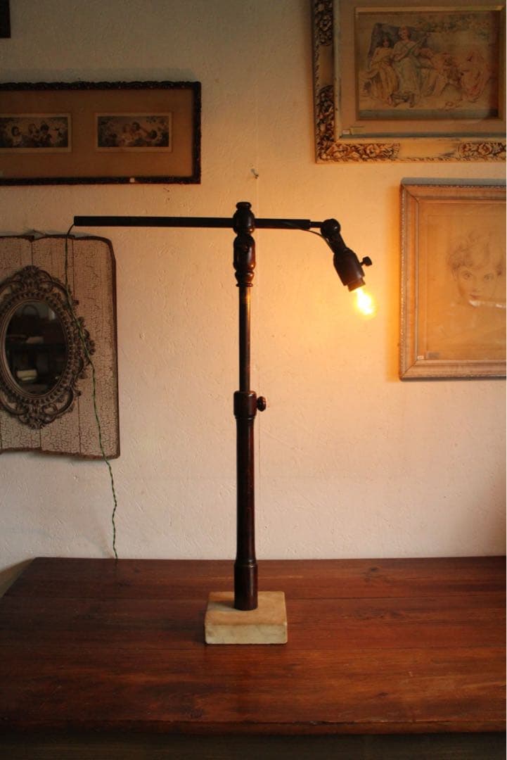 貴重！アンティークアーム木製のスタンドランプ　戦前スタンドライト　卓上ライト