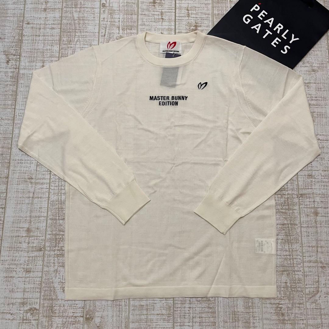 新品 マスターバニー 長袖ニット シンプルロゴ ホワイト Mサイズ（4）