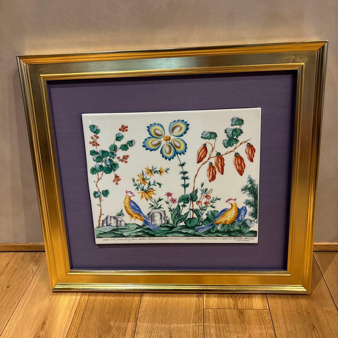 花と鳥のデザイン 陶器プレート