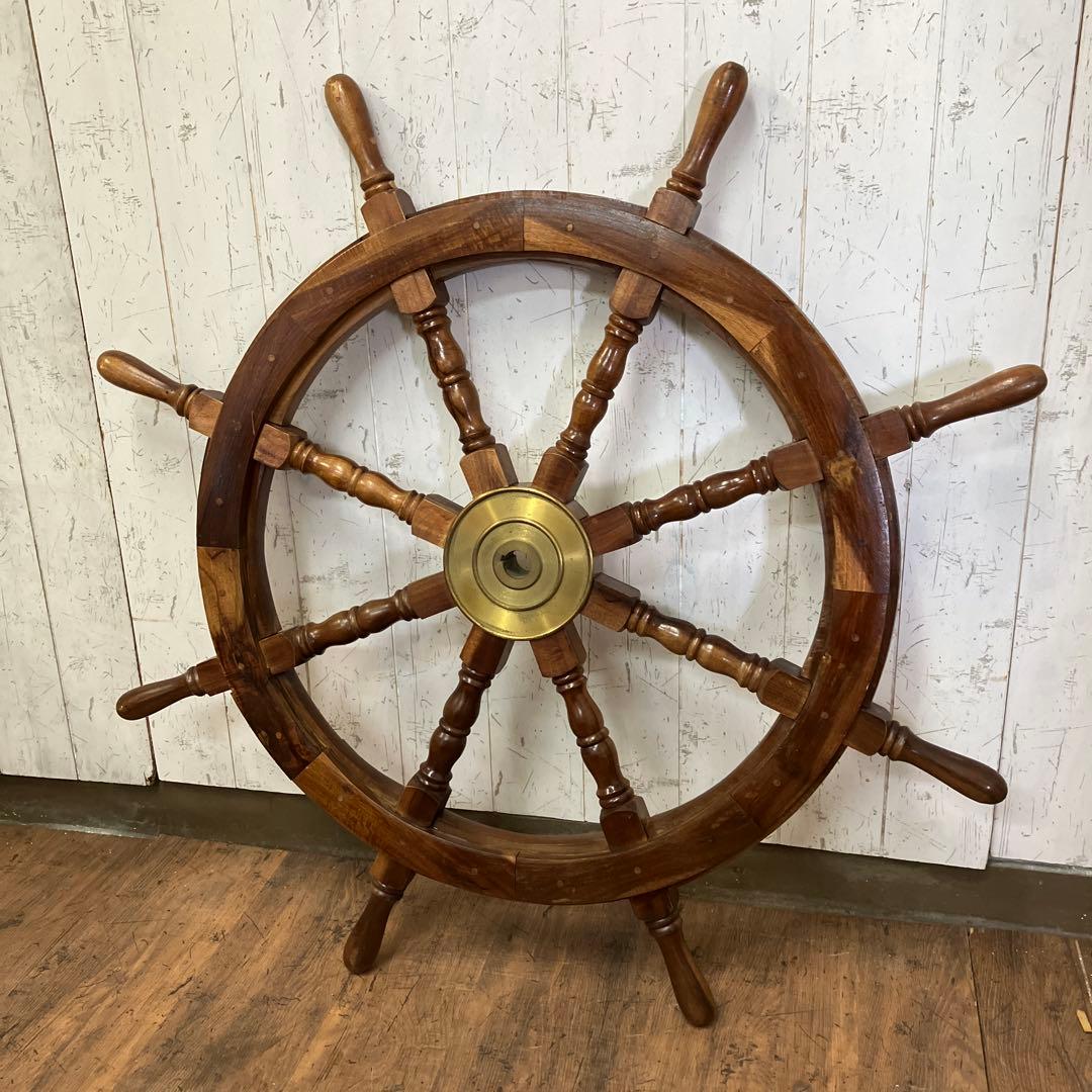 A-1 木製 船の舵輪 8本ハンドル マリンインテリア 操舵輪 ラット ハンドル