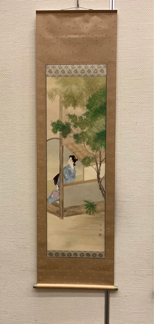掛軸　掛け軸　夏の寮　美人画　朝司