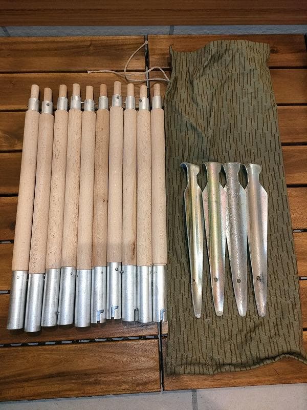 東ドイツ軍 テント用ポール10本 専用ペグ４本セット 収納袋付き