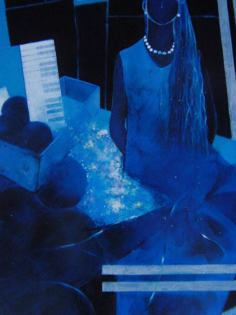 齋藤満子、【海辺の風】、希少な額装用画集より、新品額装付、状態良好