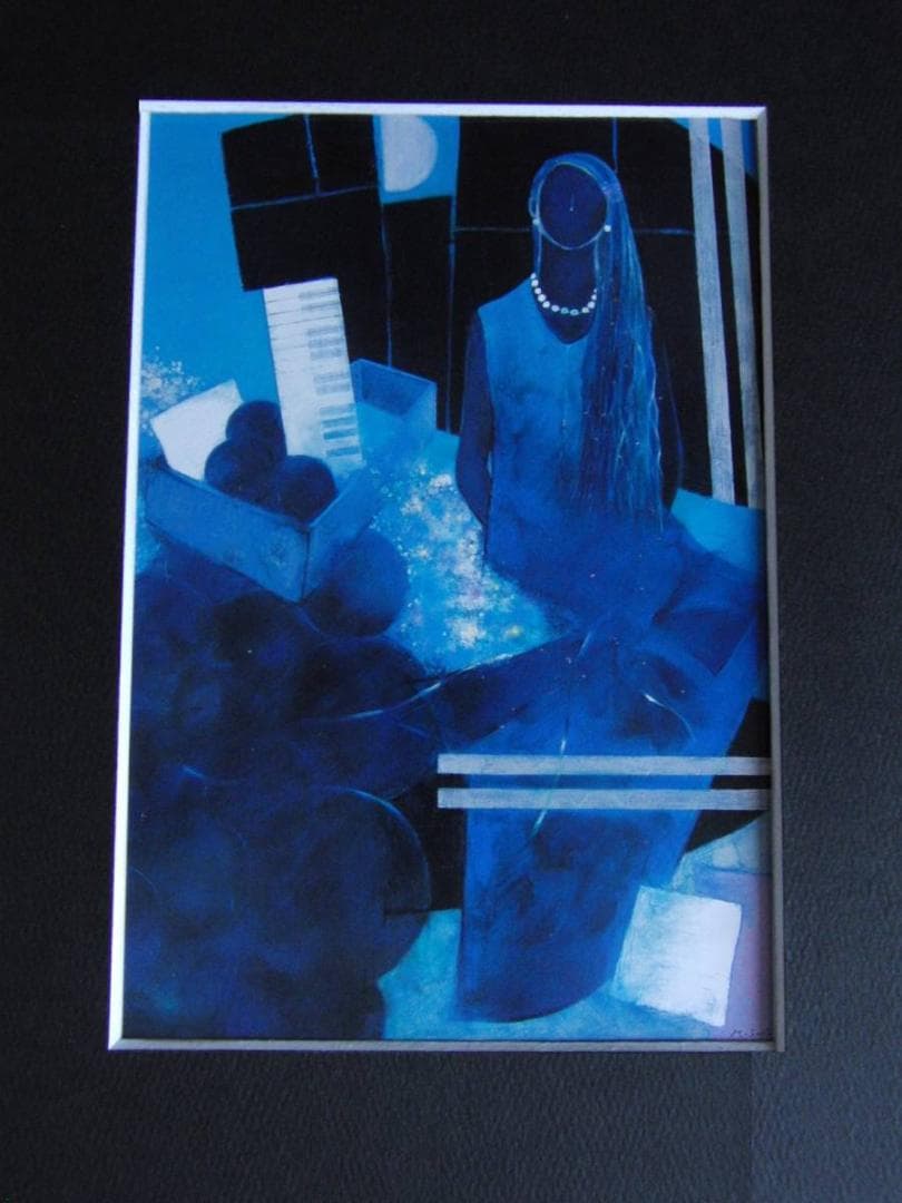 齋藤満子、【海辺の風】、希少な額装用画集より、新品額装付、状態良好