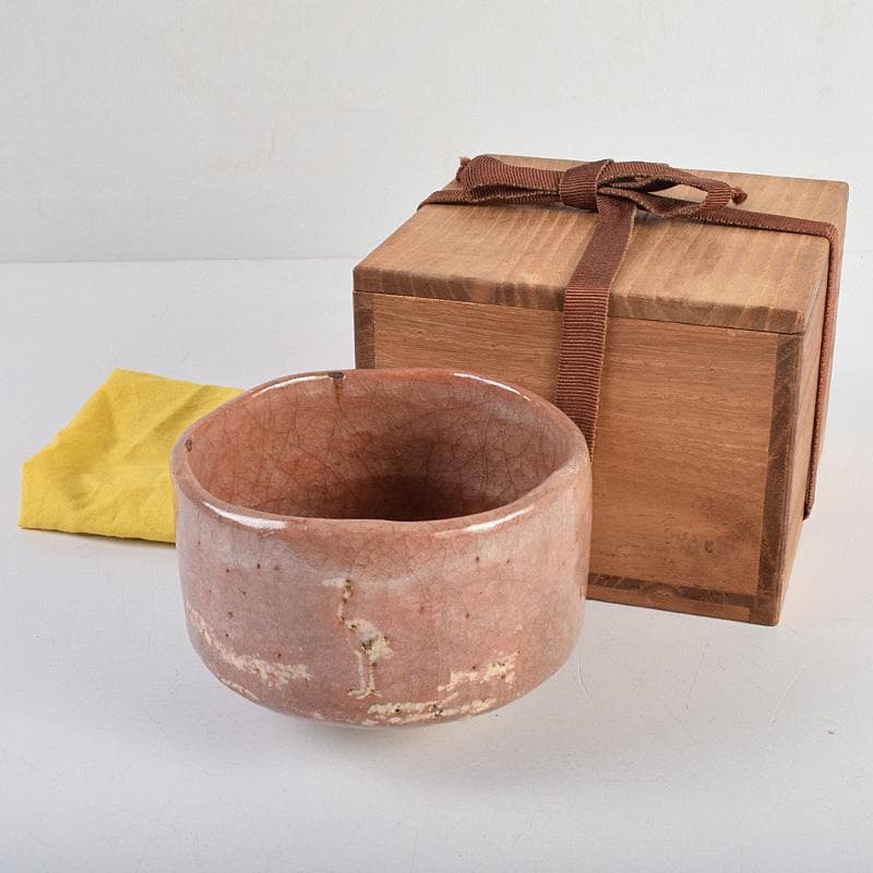 茶道具　十二代楽吉佐衛門　弘入作　立鶴絵付　赤楽茶碗　書付箱　M　R9346